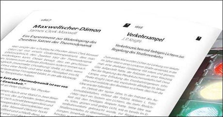 Seite mit wissenschaftlichem Text, Überschrift "Maxwellscher-Dämon" und "Verkehrsampel" sowie farbige Verkehrsampel im Hintergrund