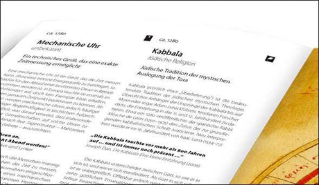 Seiten einer Buchseite mit Text über Kabbala, jüdische Religion, und eine goldene Kante.