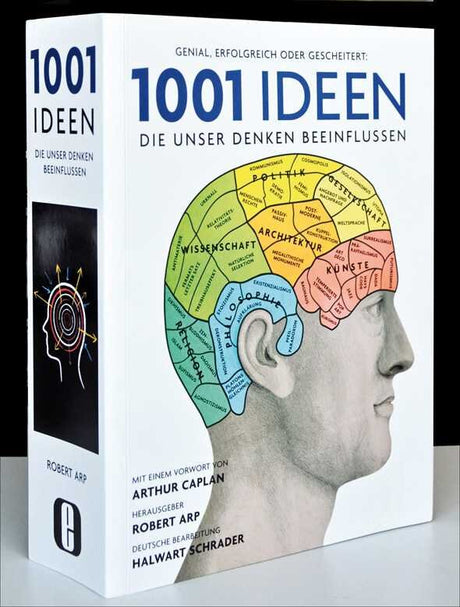 Buchcover mit Kopfprofil und farblich markiertem Gehirn, Titel "1001 Ideen" und Autorenangaben.