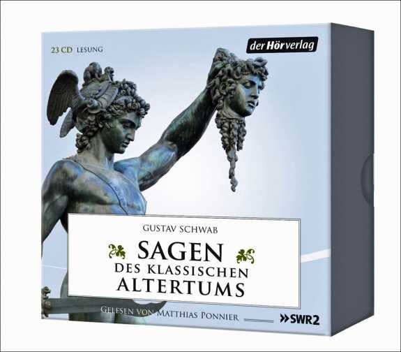 Box mit 23 CDs, Titel "Sagen des klassischen Altertums", mit Abbildung einer antiken Skulptur eines männlichen Kopfes und Schulter