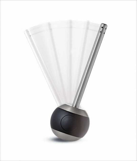 Elektrischer Milchaufschäumer mit abnehmbarem Stab, zeigt verschiedene Aufschäumstufen.