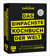 Buchcover mit schwarzem Hintergrund, gelber und schwarzer Schrift, Titel: "Das Einfachste Kochbuch der Welt".