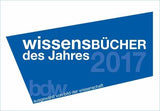 Blauer rechteckiger Banner mit weißen und blauen Texten: "Wissensbücher des Jahres 2017"