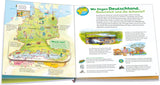 Doppelseite mit Karte von Deutschland, Österreich und Schweiz, sowie Text und Illustrationen zu Sehenswürdigkeiten und Fakten.