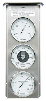 Wetterstation mit Thermometer, Barometer und Hygrometer in Edelstahlgehäuse.