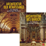 Zwei Buchcover, eines zeigt eine barocke Kirche mit goldverzierten Decken, das andere eine barocke Kapelle mit Altar und Gemälden.