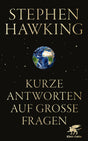 Buchcover mit Titel "Kurze Antworten auf große Fragen" von Stephen Hawking, Erde im Weltraum, Klett-Cotta-Logo unten rechts.