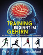 Illustration eines menschlichen Kopfes mit hervorgehobenem Gehirn, darunter vier Sportler in Bewegung.