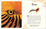 Seitenlayout mit Nahaufnahme eines goldenen Vogels, links, und Text über den Goldfasen, rechts.