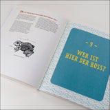 Doppelseite eines Buches mit Text und Illustration eines Frosches
