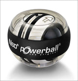 Kugel mit transparentem Gehäuse, schwarzem Band und "Powerball" Schriftzug.