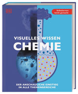 Buchcover mit Titel "Visuelles Wissen Chemie", halb fotografisch, halb grafisch, mit Rauch, Molekülen und bunten Punkten.
