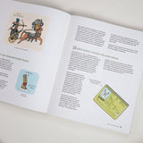 Offene Buchseite mit Text, Illustrationen eines ägyptischen Pharaos