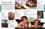 Mehrere Gemälde und Detailausschnitte von Renaissance-Künstlern, darunter Michelangelo, Raffael und Perugino, mit Textbeschreibung