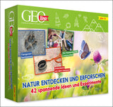 GFO Tino Naturentdecken-Set mit 42 Ideen, Kinder erforschen Wasserqualität, Tierspuren und Orientierung im Freien.