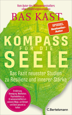 Buchcover mit grünem Kompass auf einer Blattscheibe, Titel in großen Buchstaben, rote Sticker mit "SPIEGEL-Bestseller-Autor".