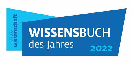 Grafik mit blauen geometrischen Formen und Text: "WISSENSBUCH des Jahres 2022".