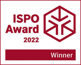 ISPO Award 2022 Winner-Logo mit Text und rotem Hexagon-Symbol.