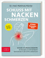 Buchcover mit Titel "Schluss mit Nacken-Schmerzen", Illustration eines Menschen mit rotem Schmerzpunkt im Nacken