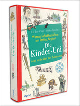 Buchcover mit bunten Illustrationen, Titel: "Warum Schabbat schon am Freitag beginnt. Die Kinder-Uni reist in die Welt des Judentums