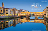 Stadtansicht von Florenz mit Ponte Vecchio bei Sonnenuntergang, reflektiert im Fluss Arno.