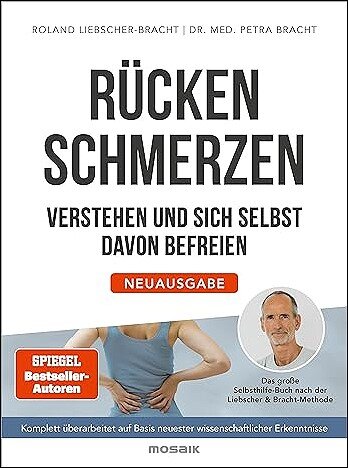 Buchcover mit Titel "Rückenschmerzen verstehen und sich selbst davon befreien", Autorenfoto und "Neuauflage" Hinweis.
