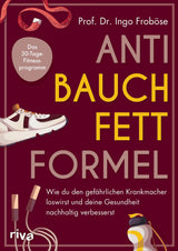 Buchcover mit Titel "Anti Bauch Fett Formel", Autor Prof. Dr. Ingo Froböse, Sportgeräte und Text.