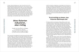Zwei Buchseiten mit Text über Kalorien, Ernährung und Diäten, Überschrift: "Also: Kalorien reduzieren, aber richtig".