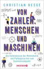 Buchcover mit Titel "Von Zahlen, Menschen und Maschinen" und Illustrationen von Menschen, Formeln und Zahnrädern.