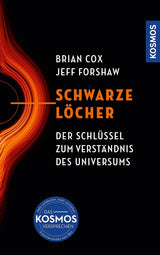 Buchcover mit schwarzem Hintergrund, orange-rot verlaufende Linien, Titel "Schwarze Löcher" und Autorenname.