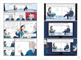 Zwei Comic-Seiten mit einem Gespräch über Kunst, künstliche Intelligenz und Zahlen, gezeigt in Panels mit Figuren und Textblasen.