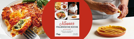 Eine Person formt Teig für Pasta, daneben eine Schale mit ungekochter Pasta; im Hintergrund ein Pizzastück auf einem Teller.