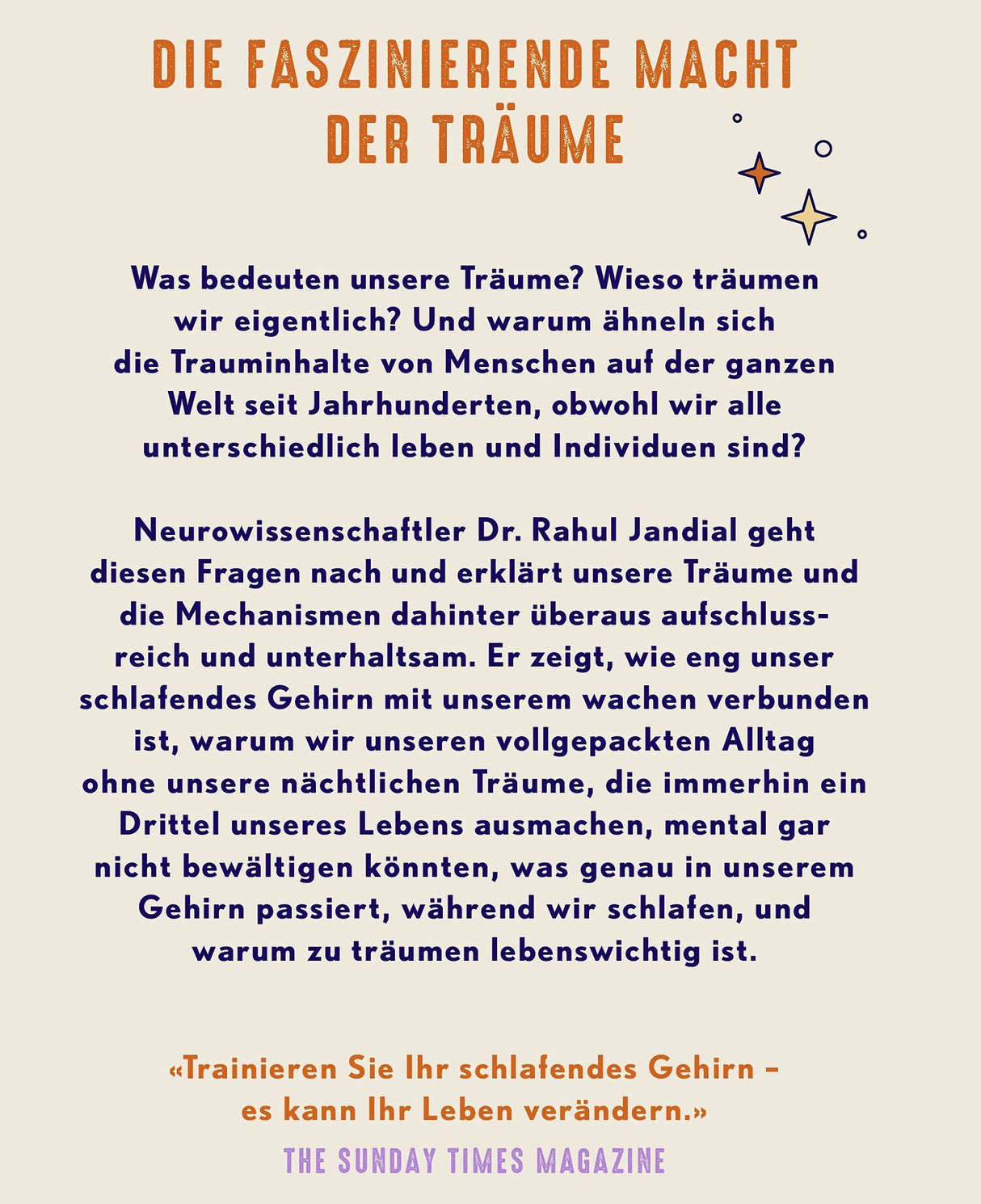 Text über die Bedeutung von Träumen und das Gehirn, mit einem Zitat und Magazinquelle.
