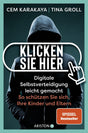 Buchcover mit einer Person in Kapuzenjacke und Kapuze, Text in weißen und roten Buchstaben, Hand-Icon, grüner Hintergrund.
