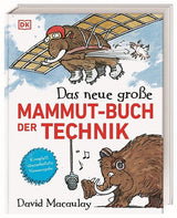 Buchcover mit Illustration eines Mammuts im Flug, das mit einem Satellitensystem fliegt, und eines singenden Bären mit Kopfhörern.