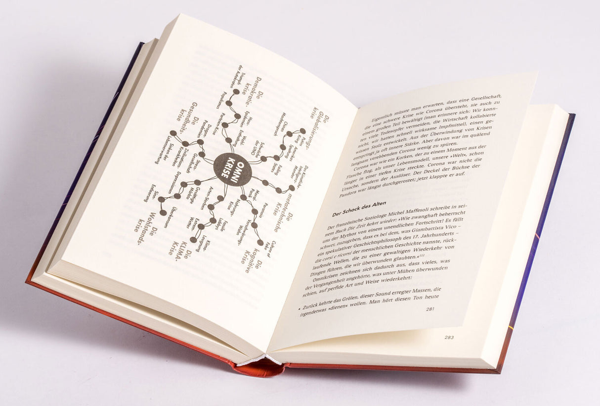 Offenes Buch mit Text und einer Diagramm-Illustration auf der linken Seite.