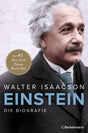 Buchcover mit Porträt von Albert Einstein, Hintergrund mit mathematischen Formeln, Titel "Einstein" und Autor "Walter Isaacson".