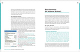 Zwei Seiten eines Buchs oder Dokuments, Titel: "Das Passwort: Ein sicherer Schutz?", Text mit Überschriften und einem Screenshot.