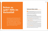 Seitenlayout mit orangefarbenem Titelblock "Schon zu spät? Hilfe im Verlustfall" und Text zu Datenrettung auf weißem Hintergrund.