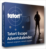 Buchcover mit Titel "Tatort Escape Adventskalender" und Untertitel "Niemals vergessen, niemals vergeben", Silhouette einer Person 