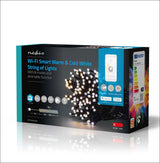 Verpackung eines Wi-Fi Smart Lichts mit bunten, leuchtenden LED-Strings, 8 Modi, dimmbar, für Innen- und Außenbereich.