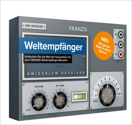 Gerät mit Knöpfen, Anzeigen und Lautsprechern, Beschriftung "Weltempfänger" und "FRANZIS".