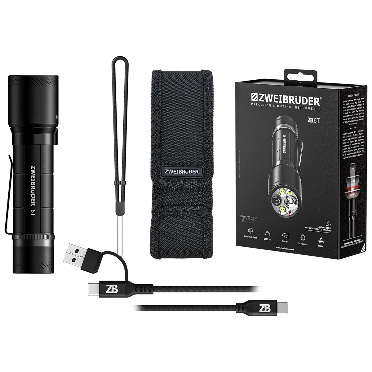 Zweibrüder ZB6T Taschenlampe 3000 lm mit Akku