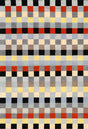 Muster aus bunten Quadraten in Schwarz, Rot, Grau, Beige, Hellblau und Gelb.