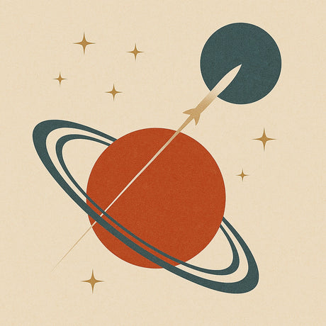 Eine Illustration eines Rockets, der über den Planeten fliegt