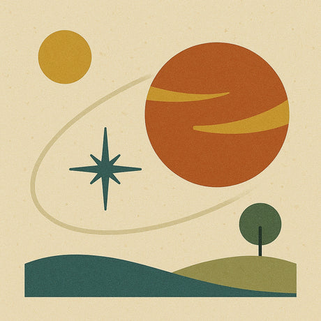 Eine Illustration mit einer Sonne, einem Baum und einem Stern