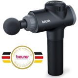Massagegerät mit schwarzem Kopf und Griff, Beurer-Logo, deutsches Qualitätssiegel.