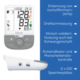 Blutzuckermessgerät mit digitalem Display, Blutdruckmessgerät, Produktinformationen in Deutsch.