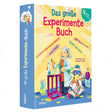 Buchcover mit einem lachenden Wissenschaftler, Laborgerät, Chemikalien und experimentelle Elemente, Titel in bunten Farben.