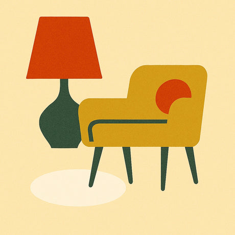 Illustration eines gelben Stuhls und einer Lampe, die nebeneinander platziert sind.